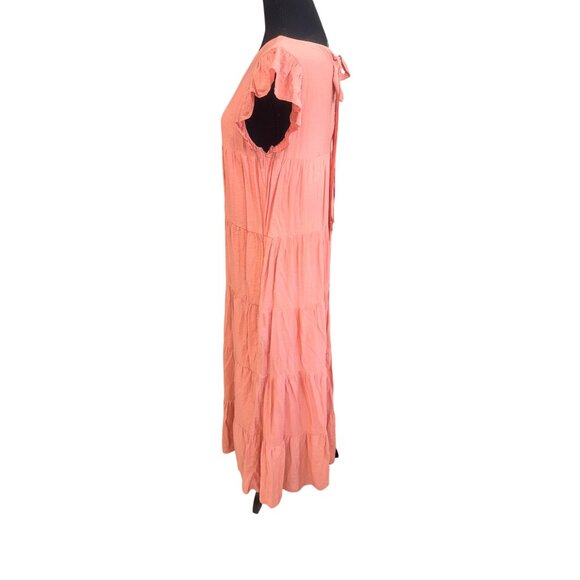La Ven Coral Tiered Ruffle Sleeve Maxi Dress Back Tie M Cottage Core County Farm - Picture 4 of 11